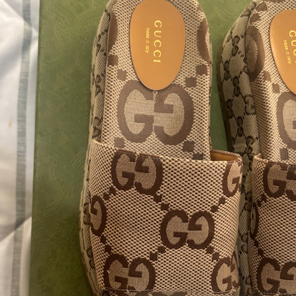 Gucci Brown & Beige GG Monogram Platform Slides - Picture 5 of 10